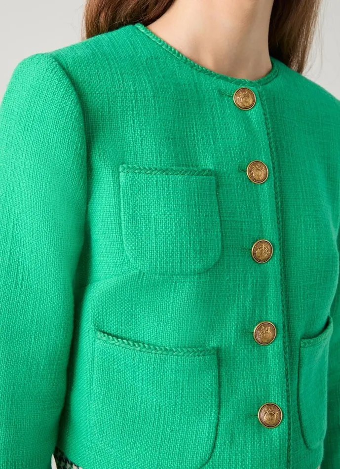 LKBennett Coats and Jackets Women Alexa Bright Green Tweed Jacket LKBennett Coats and Jackets Women Alexa Bright Green Tweed Jacket