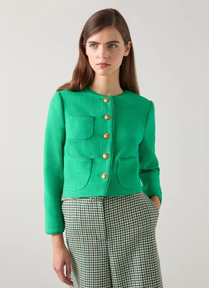LKBennett Coats and Jackets Women Alexa Bright Green Tweed Jacket LKBennett Coats and Jackets Women Alexa Bright Green Tweed Jacket
