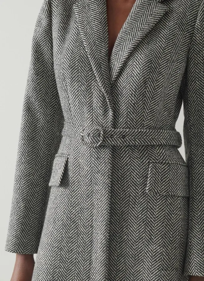 LKBennett Coats and Jackets Women Christie Black And White Herringbone Dress Coat LKBennett Coats and Jackets Women Christie Black And White Herringbone Dress Coat