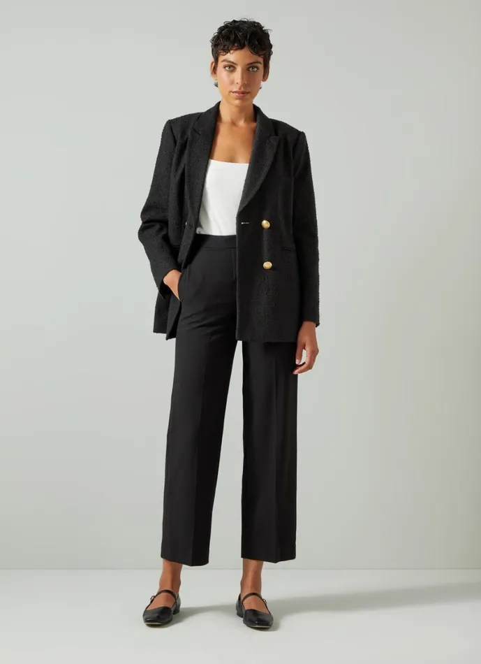 LKBennett Coats and Jackets Women Mariner Black Tweed Recycled Cotton Double Breasted Tailored Jacket