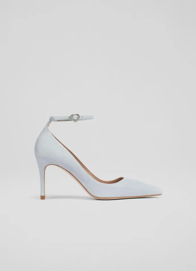 LKBennett Court Shoes Women Catelyn Aqua Suede Leather Ankle Strap Closed Courts