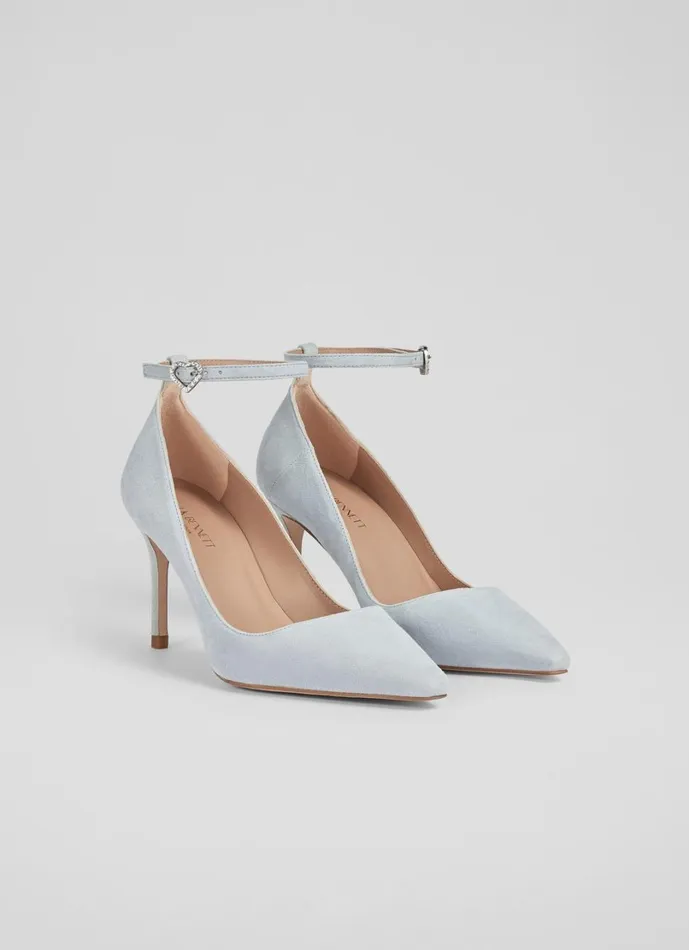 LKBennett Court Shoes Women Catelyn Aqua Suede Leather Ankle Strap Closed Courts