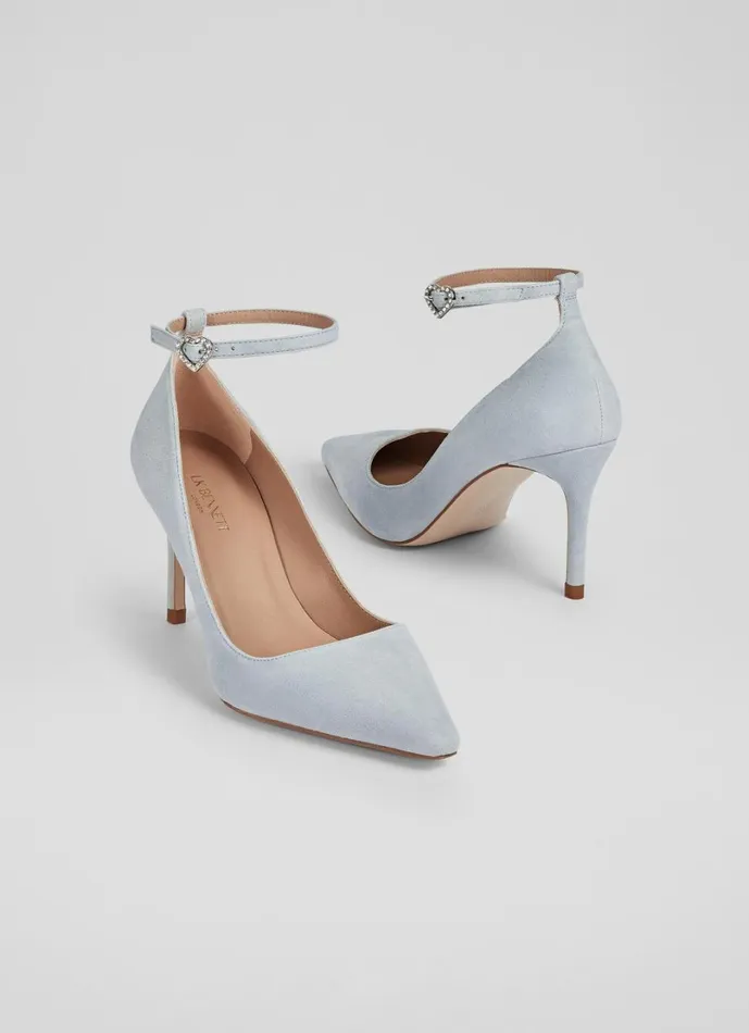 LKBennett Court Shoes Women Catelyn Aqua Suede Leather Ankle Strap Closed Courts