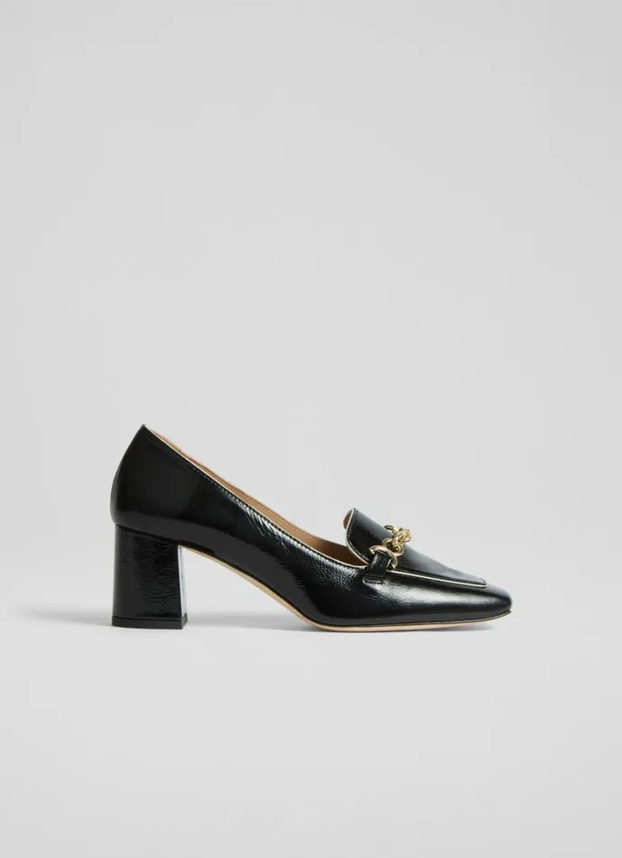LKBennett Court Shoes Women Johanna Black Crinkle Patent Leather Snaffle Courts