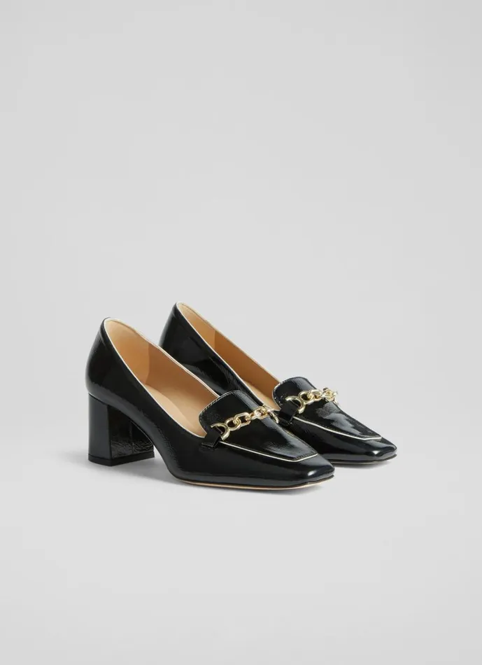 LKBennett Court Shoes Women Johanna Black Crinkle Patent Leather Snaffle Courts