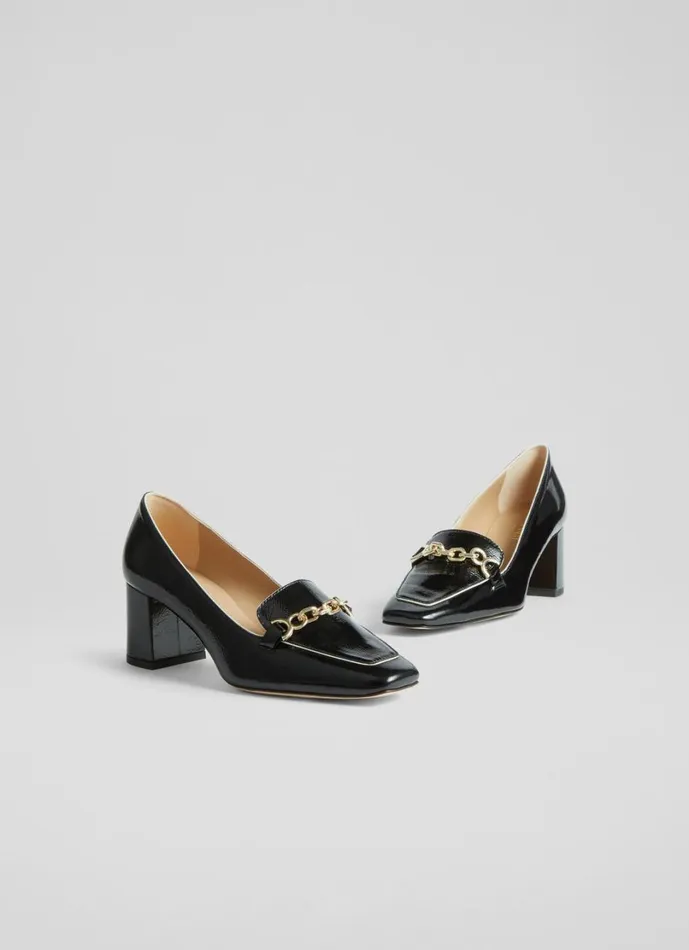 LKBennett Court Shoes Women Johanna Black Crinkle Patent Leather Snaffle Courts
