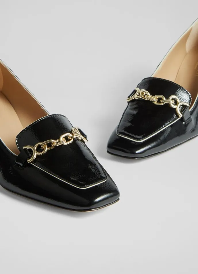 LKBennett Court Shoes Women Johanna Black Crinkle Patent Leather Snaffle Courts