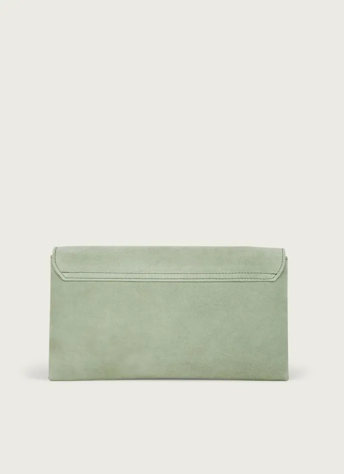 LKBennett CrossBody Bags Women Dora Soft Green Suede Clutch LKBennett CrossBody Bags Women Dora Soft Green Suede Clutch