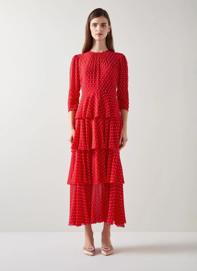 LKBennett Dresses Women Poppy Red Poinsettia Tiered Dress