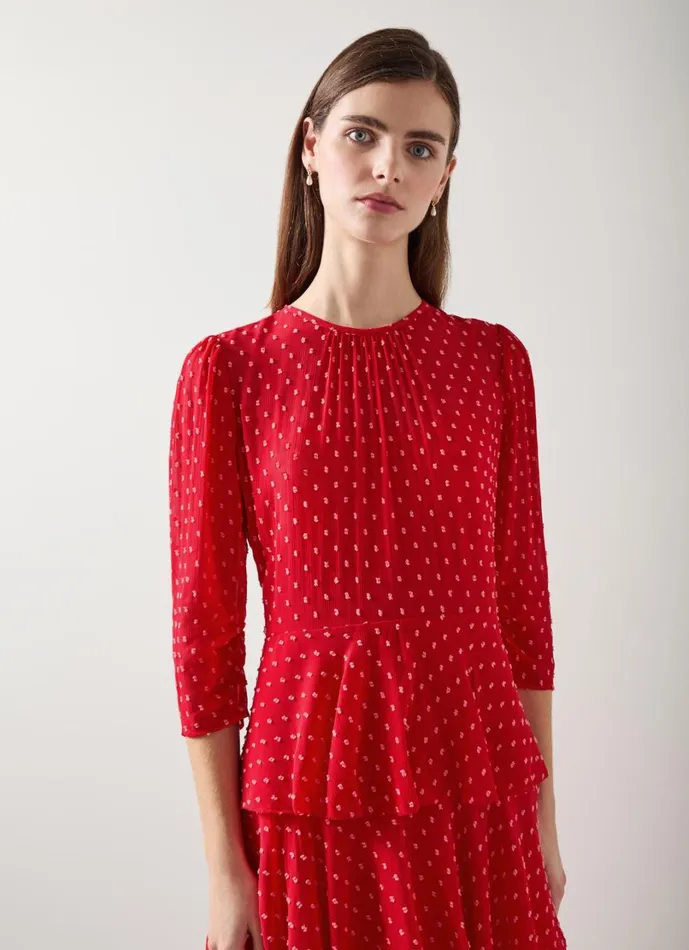 LKBennett Dresses Women Poppy Red Poinsettia Tiered Dress