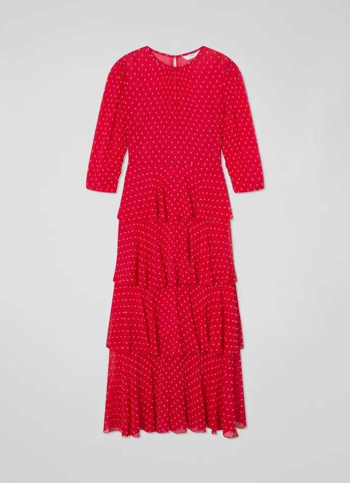 LKBennett Dresses Women Poppy Red Poinsettia Tiered Dress