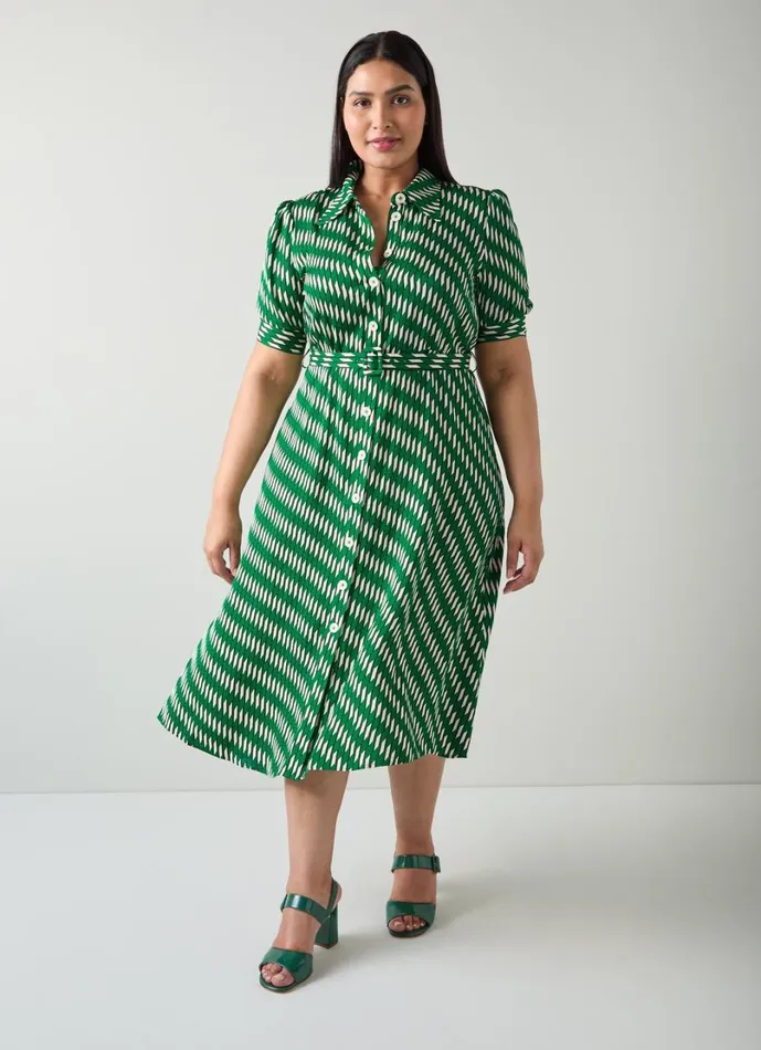 LKBennett Dresses Women Valerie Green Modernist Print Shirt Dress