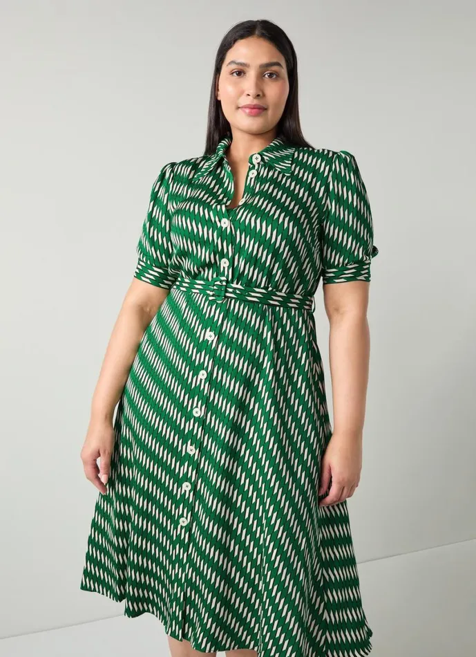 LKBennett Dresses Women Valerie Green Modernist Print Shirt Dress