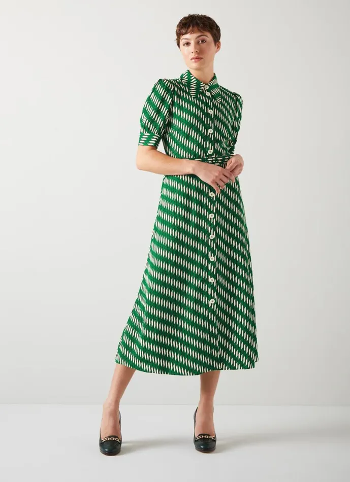 LKBennett Dresses Women Valerie Green Modernist Print Shirt Dress
