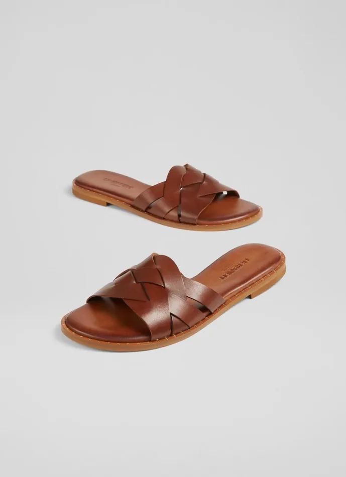 LKBennett Flats Women Amara Tan Leather Flat Sliders LKBennett Flats Women Amara Tan Leather Flat Sliders