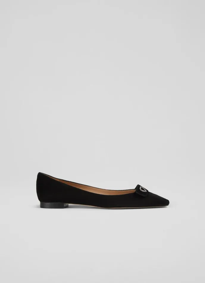 LKBennett Flats Women Amore Black Leather Heart Square Toe Flats