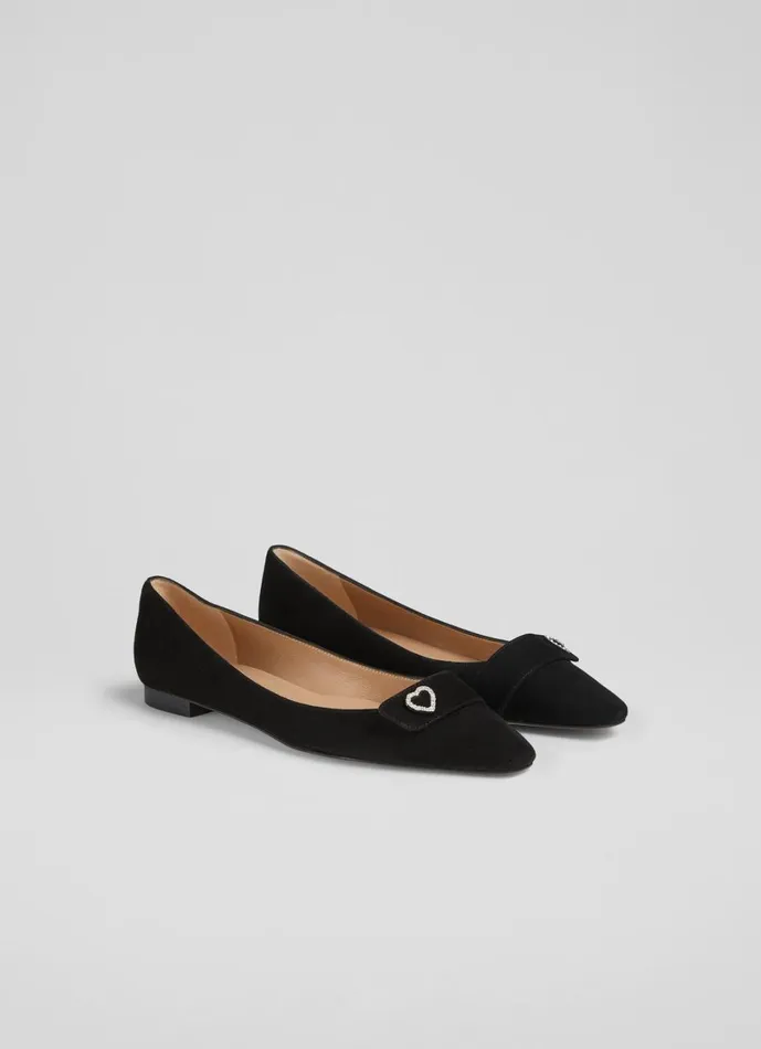 LKBennett Flats Women Amore Black Leather Heart Square Toe Flats LKBennett Flats Women Amore Black Leather Heart Square Toe Flats