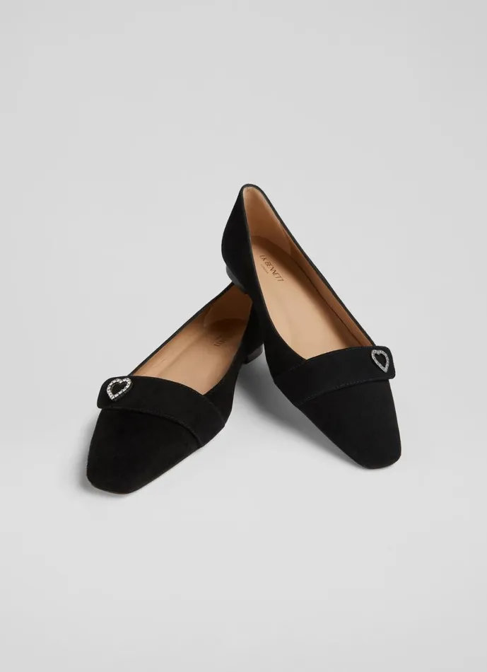 LKBennett Flats Women Amore Black Leather Heart Square Toe Flats LKBennett Flats Women Amore Black Leather Heart Square Toe Flats