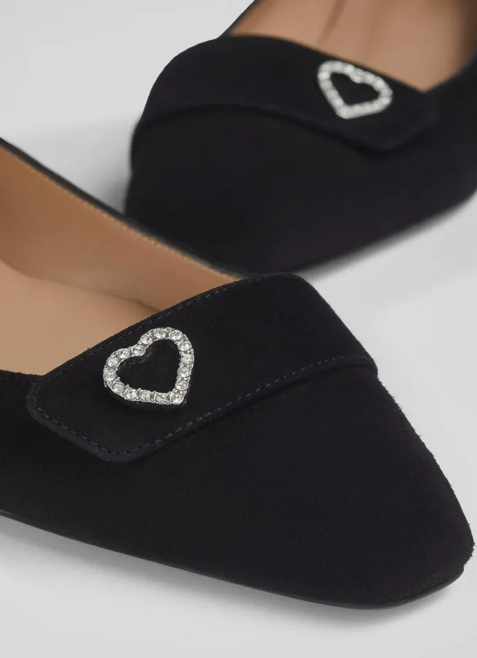 LKBennett Flats Women Amore Black Leather Heart Square Toe Flats LKBennett Flats Women Amore Black Leather Heart Square Toe Flats
