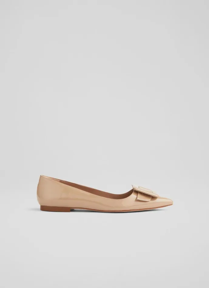 LKBennett Flats Women Devon Beige Patent Leather BuckleDetail Flats