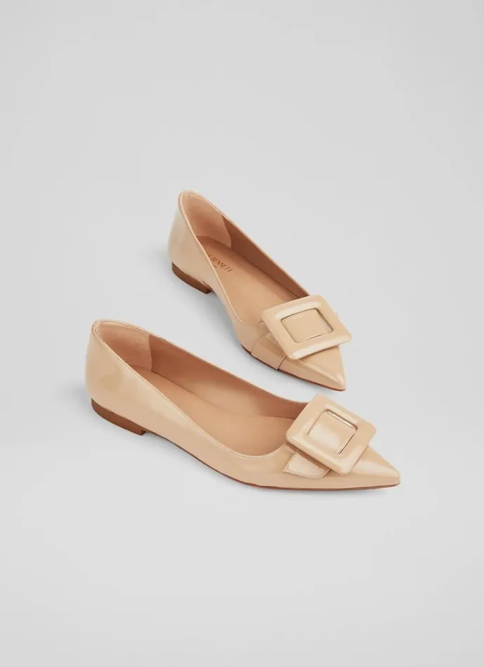LKBennett Flats Women Devon Beige Patent Leather BuckleDetail Flats LKBennett Flats Women Devon Beige Patent Leather BuckleDetail Flats