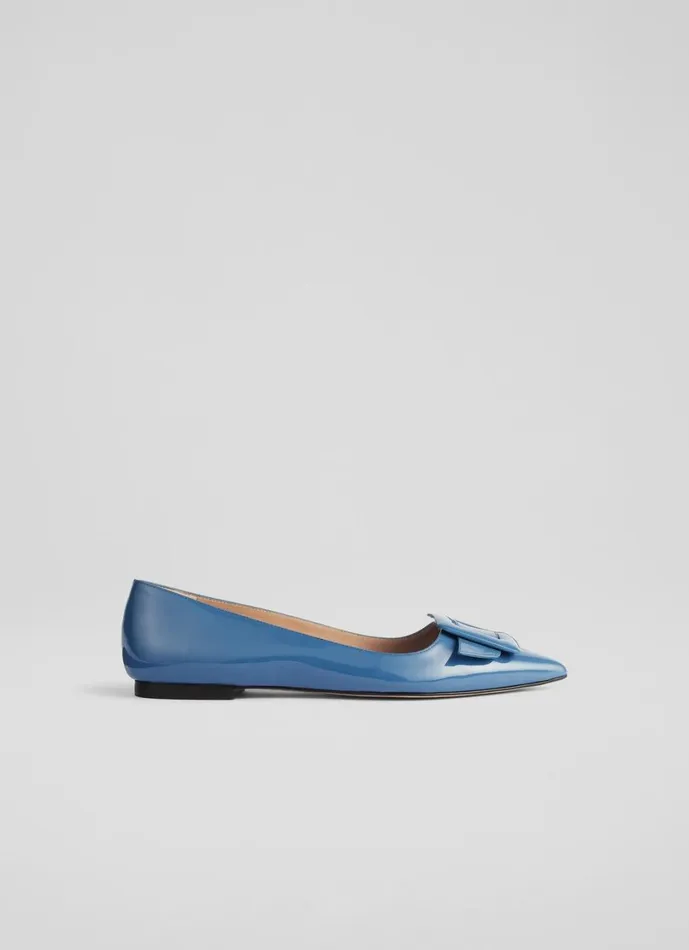LKBennett Flats Women Devon Blue Patent Leather Buckle Flats