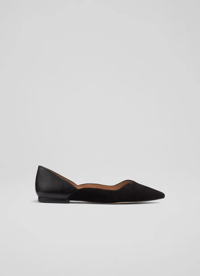 LKBennett Flats Women Iris Black Suede And Leather Sweetheart Flats