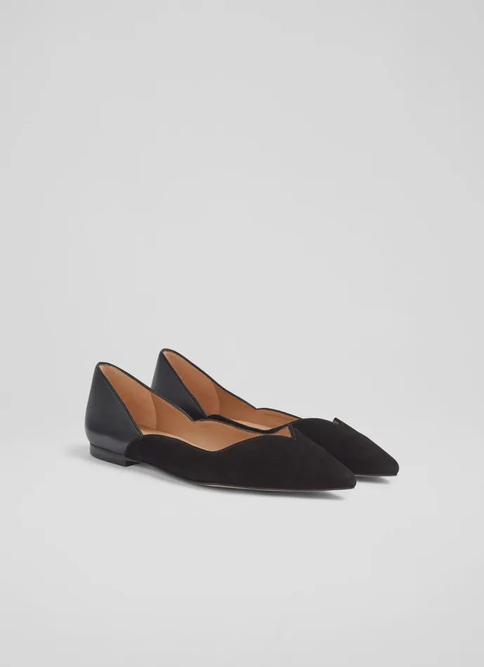 LKBennett Flats Women Iris Black Suede And Leather Sweetheart Flats