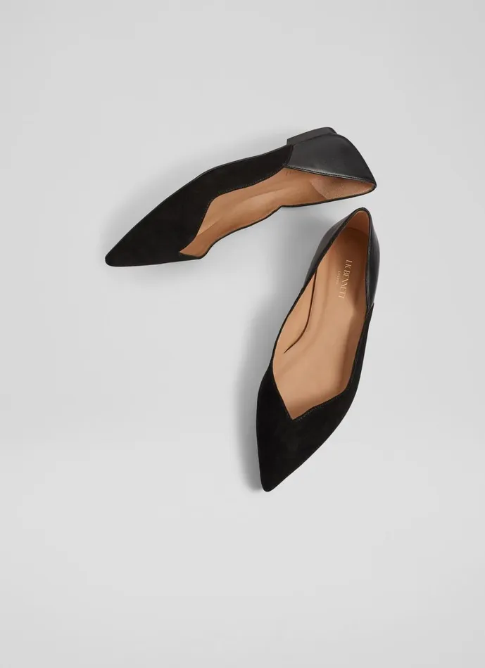 LKBennett Flats Women Iris Black Suede And Leather Sweetheart Flats
