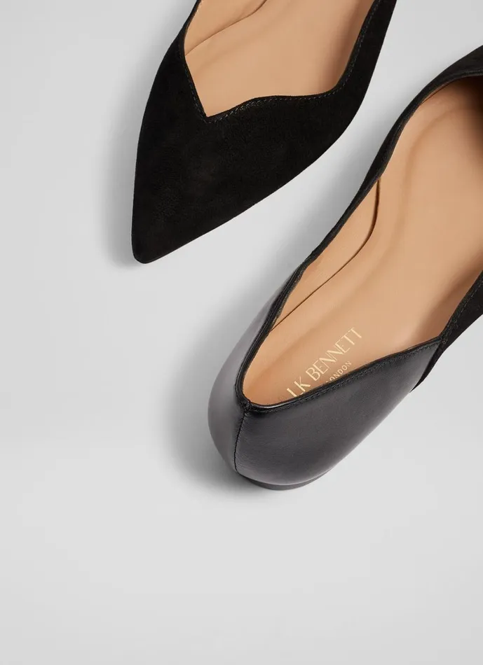 LKBennett Flats Women Iris Black Suede And Leather Sweetheart Flats