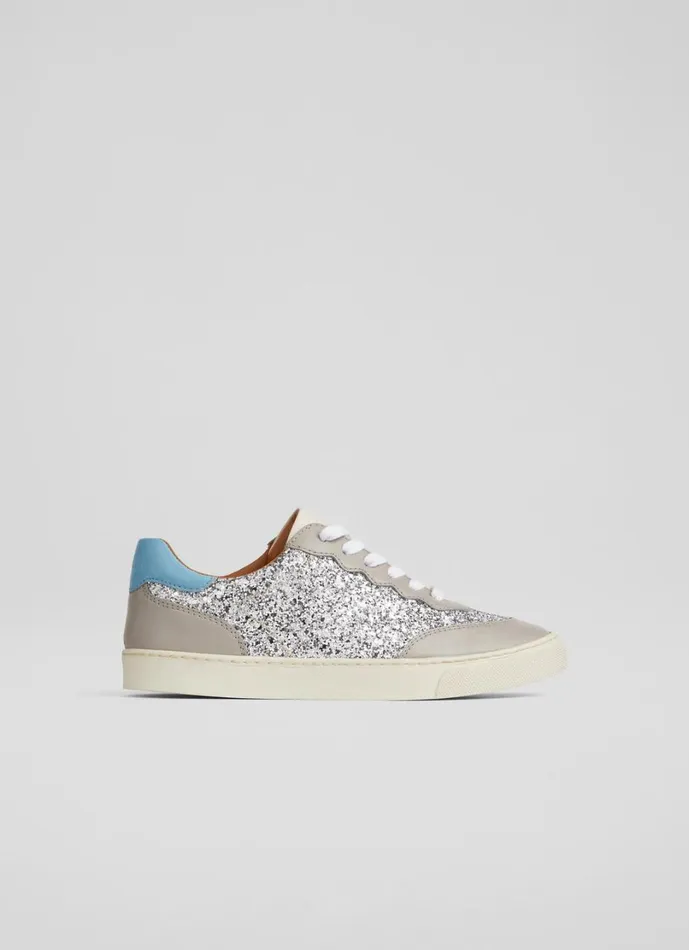 LKBennett Flats Women Lkb Runner Silver and Blue Leather Slim Sole Runner