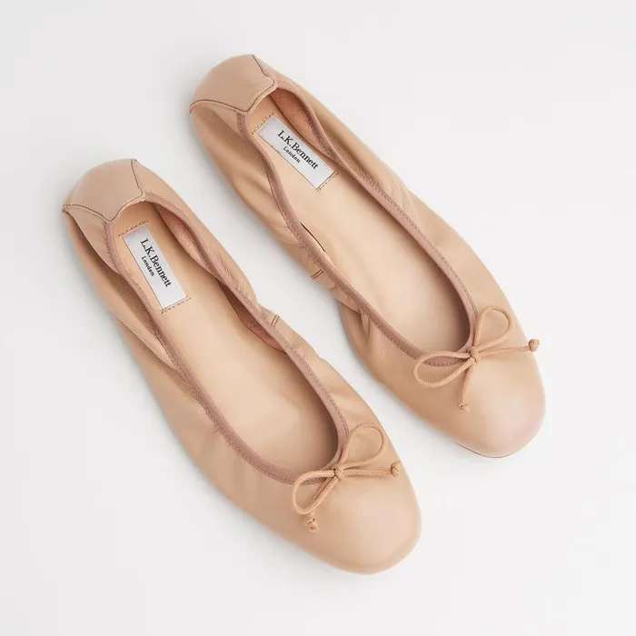 LKBennett Flats Women Trilly Nude 2 Crinkled Patent Ballet Pumps