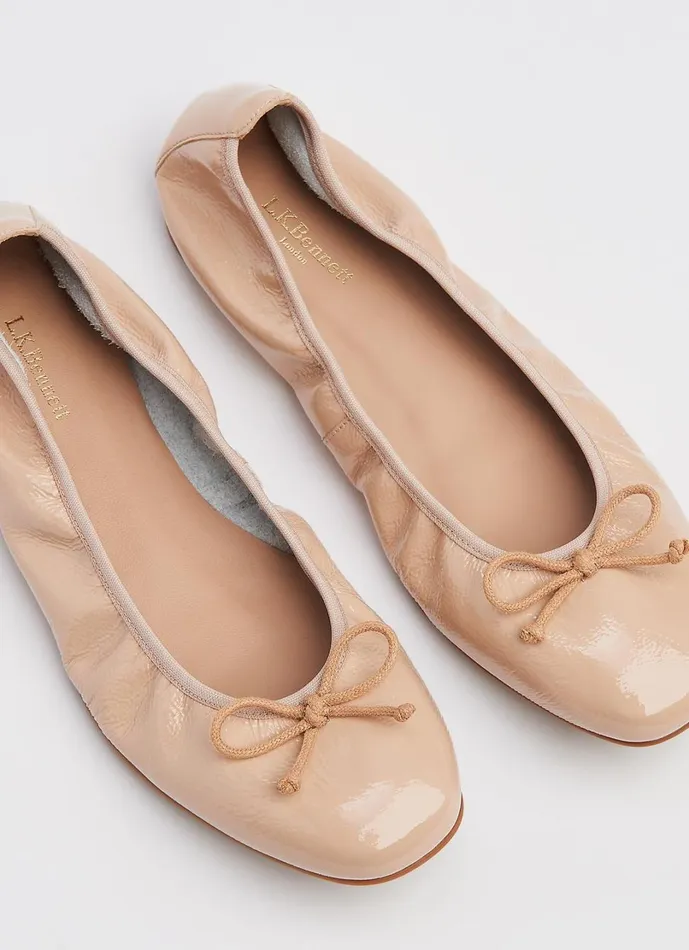 LKBennett Flats Women Trilly Nude 2 Crinkled Patent Ballet Pumps