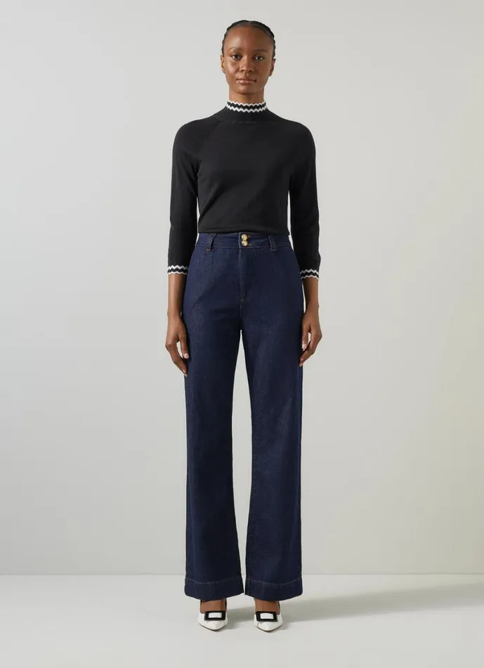 LKBennett Knitwear Women Ethel Black and Ecru Zig Zag Fine Merino Sweater LKBennett Knitwear Women Ethel Black and Ecru Zig Zag Fine Merino Sweater