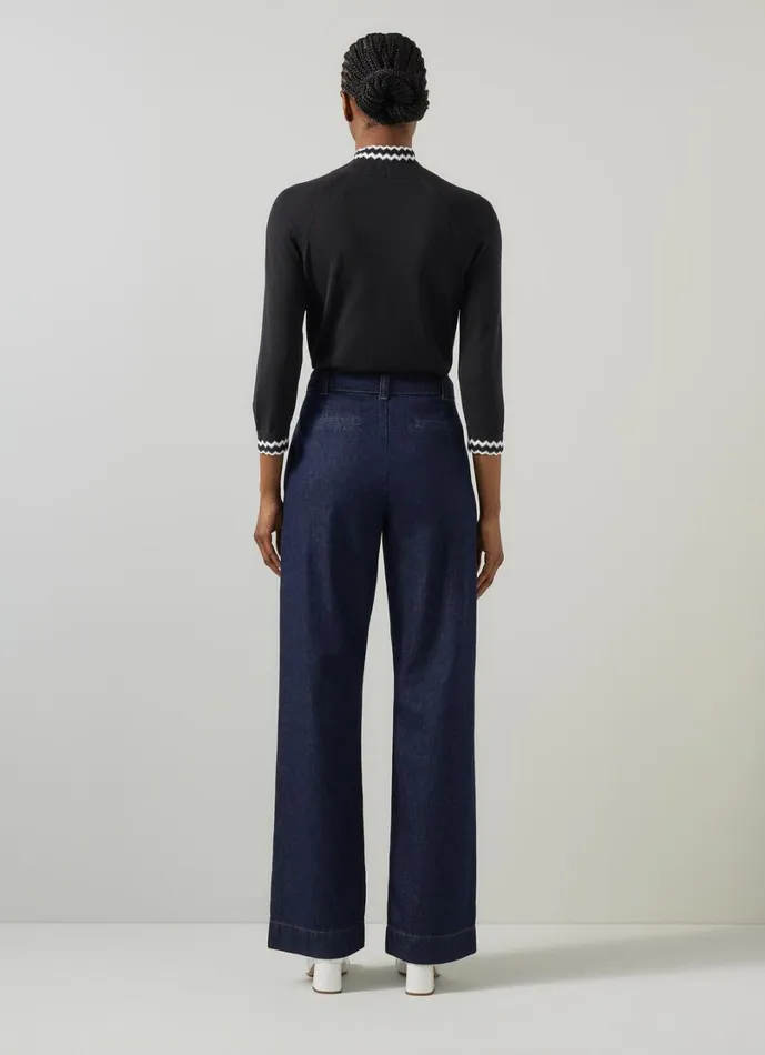 LKBennett Knitwear Women Ethel Black and Ecru Zig Zag Fine Merino Sweater LKBennett Knitwear Women Ethel Black and Ecru Zig Zag Fine Merino Sweater