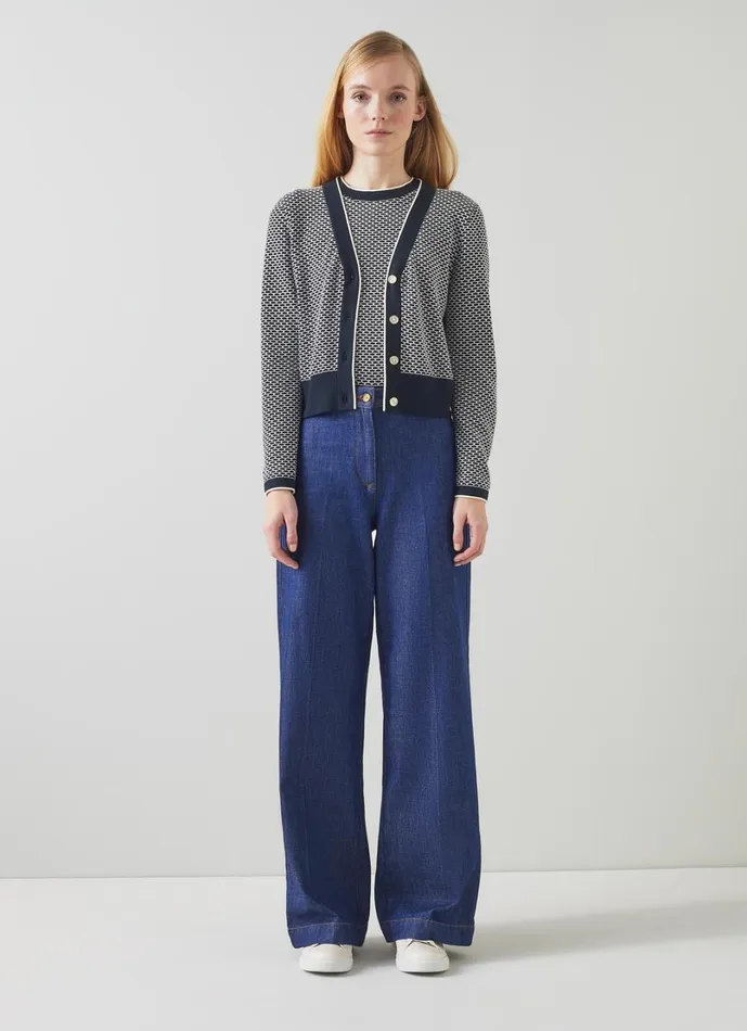 LKBennett Knitwear Women Honey Blue CottonMerino Blend Waffle Knit Cardigan LKBennett Knitwear Women Honey Blue CottonMerino Blend Waffle Knit Cardigan
