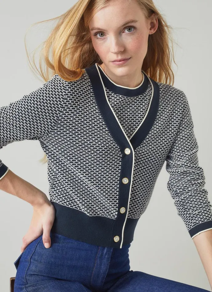 LKBennett Knitwear Women Honey Blue CottonMerino Blend Waffle Knit Cardigan LKBennett Knitwear Women Honey Blue CottonMerino Blend Waffle Knit Cardigan