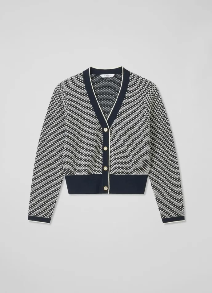 LKBennett Knitwear Women Honey Blue CottonMerino Blend Waffle Knit Cardigan LKBennett Knitwear Women Honey Blue CottonMerino Blend Waffle Knit Cardigan