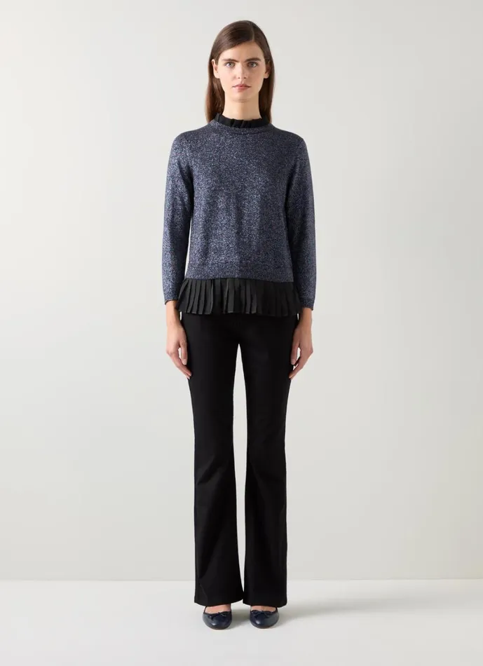 LKBennett Knitwear Women Mary Black Pleated Detail Organic Cotton Knit Jumper LKBennett Knitwear Women Mary Black Pleated Detail Organic Cotton Knit Jumper