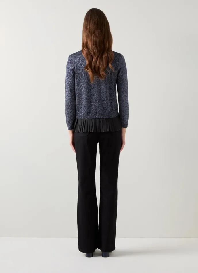 LKBennett Knitwear Women Mary Black Pleated Detail Organic Cotton Knit Jumper LKBennett Knitwear Women Mary Black Pleated Detail Organic Cotton Knit Jumper