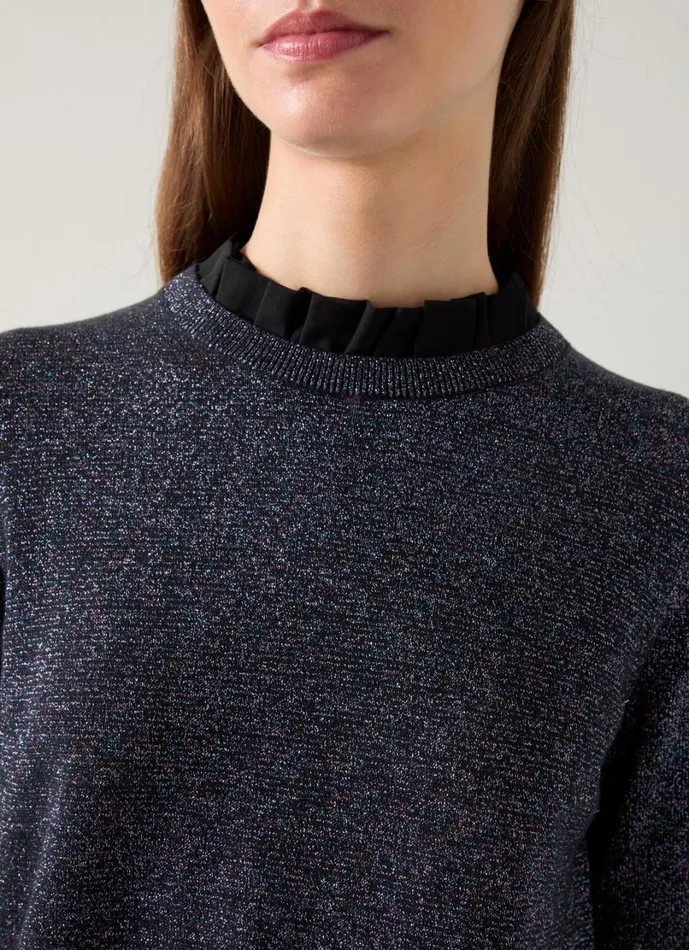 LKBennett Knitwear Women Mary Black Pleated Detail Organic Cotton Knit Jumper LKBennett Knitwear Women Mary Black Pleated Detail Organic Cotton Knit Jumper