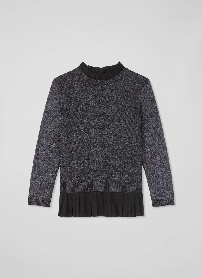 LKBennett Knitwear Women Mary Black Pleated Detail Organic Cotton Knit Jumper LKBennett Knitwear Women Mary Black Pleated Detail Organic Cotton Knit Jumper