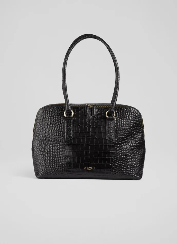 LKBennett Tote Bags Women Jamie Black CrocEffect Leather Tote Bag