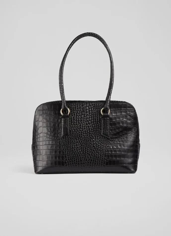 LKBennett Tote Bags Women Jamie Black CrocEffect Leather Tote Bag