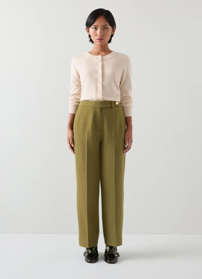 LKBennett Trousers Women Billie Petite LENZING ECOVERO Viscose Olive Tailored Crop Wide Trouser LKBennett Trousers Women Billie Petite LENZING ECOVERO Viscose Olive Tailored Crop Wide Trouser