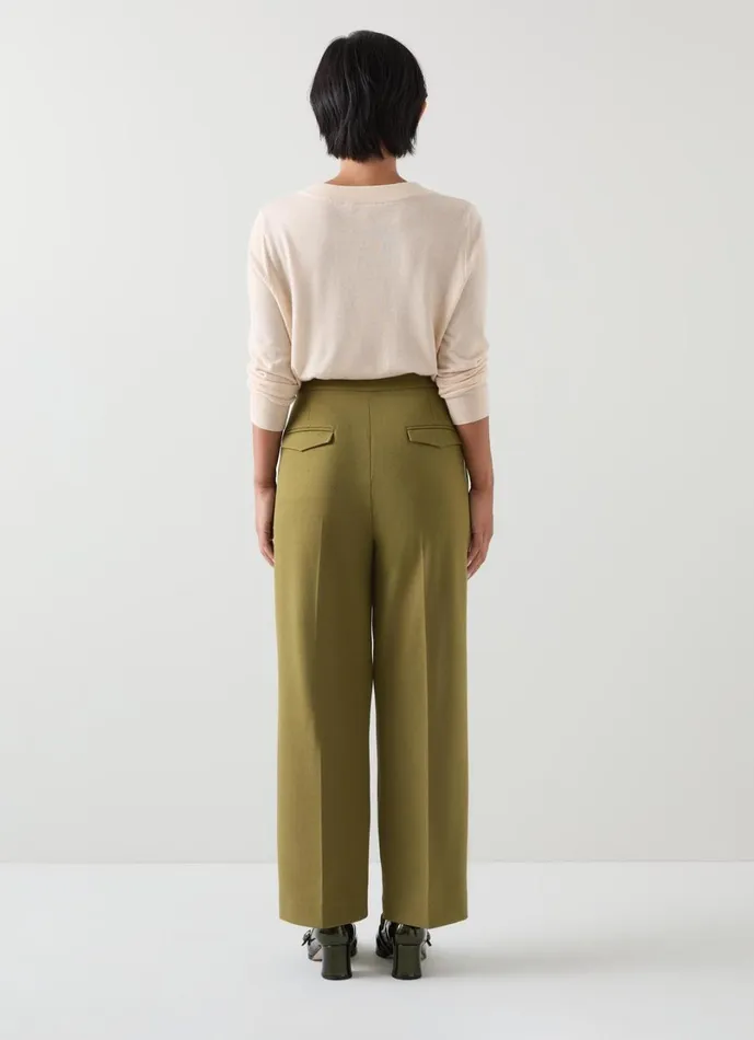 LKBennett Trousers Women Billie Petite LENZING ECOVERO Viscose Olive Tailored Crop Wide Trouser LKBennett Trousers Women Billie Petite LENZING ECOVERO Viscose Olive Tailored Crop Wide Trouser