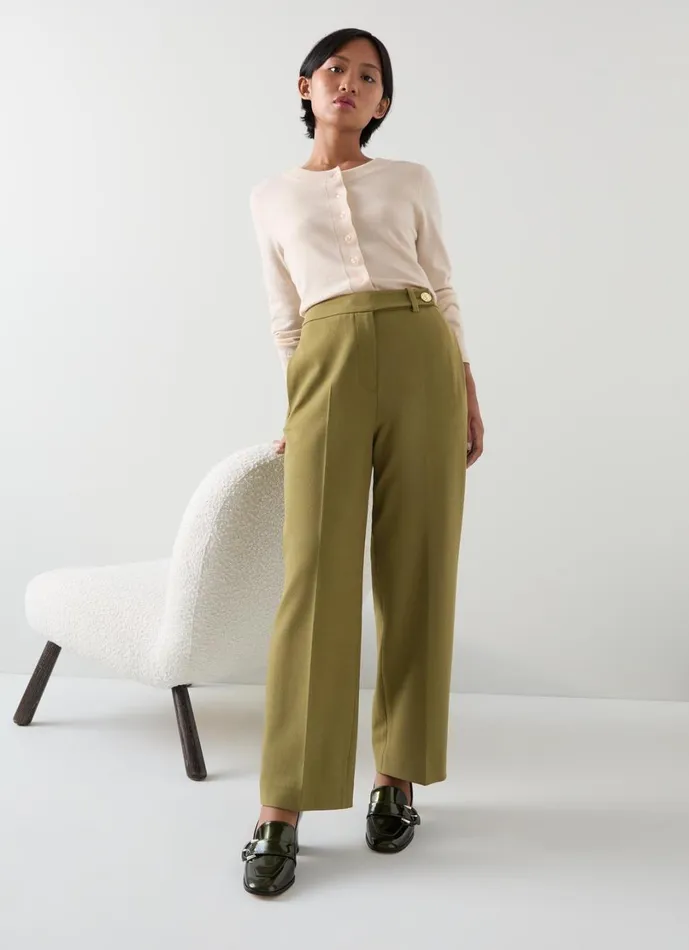 LKBennett Trousers Women Billie Petite LENZING ECOVERO Viscose Olive Tailored Crop Wide Trouser LKBennett Trousers Women Billie Petite LENZING ECOVERO Viscose Olive Tailored Crop Wide Trouser
