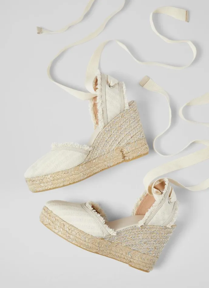 LKBennett Wedges Women Sofia Cream Canvas Espadrille Wedges
