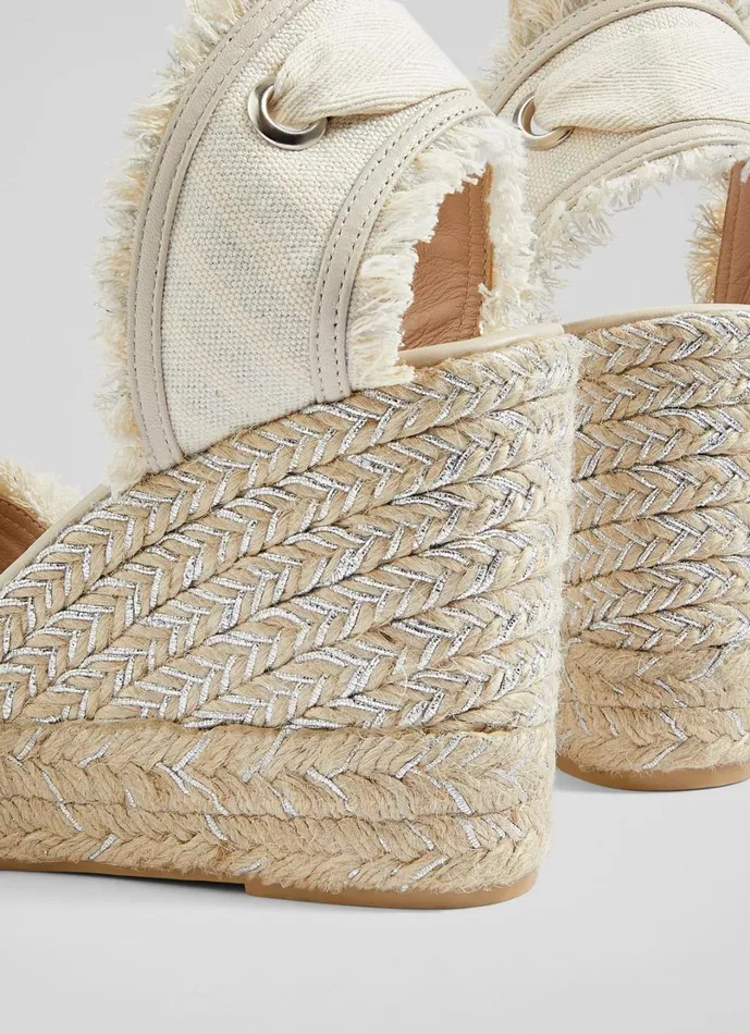 LKBennett Wedges Women Sofia Cream Canvas Espadrille Wedges