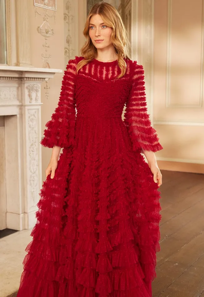 La Vie En Rose Round Neck Gown Red Women Needle and Thread Dresses